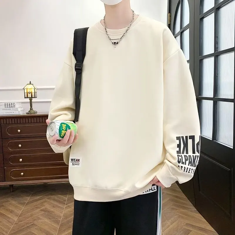 S-5XL Autumn Men Sweatshirts Hoodie Color Blocked Long Sleeved T-shirt Men's Clothing Grey O Neck Harajuku Exclusive Design Top