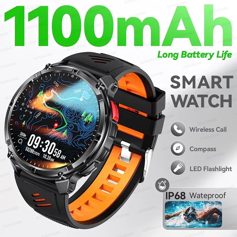 

2026 Military 1100mAh Battery 120-Day Standby Smart Watch GPS 10ATM Waterproof Diving Watch Clock 1.7" Adult Rugged Sport Watch