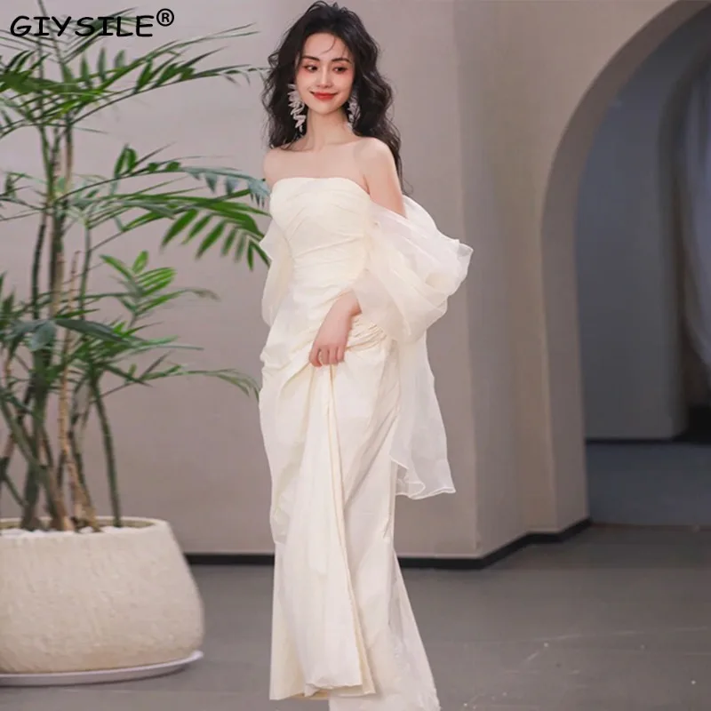 

GIYSILE Customized Tube Top 2025 Light Wedding Simple Long Satin Super Fairy Robe Strap Back Sleeveless Waist Fishtail Dresses
