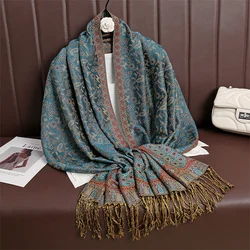 2024 New Winter Women Cotton Jacquard Scarf Big Shawl Fashion Elegant Lady Long Printing Decorate Scarves Sun Protection Bandana