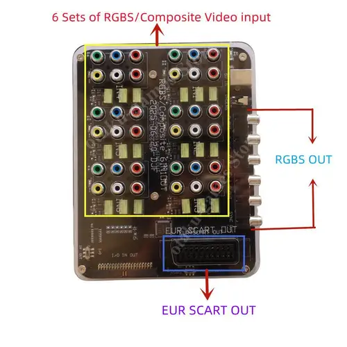 Imagen 2 del producto 2025 nuevo distribuidor RGBS de salida 6 en 1 1 Scart 1 RGBS Auto RGBS placa conmutador convertidor de vídeo para MD/MD2/SS/PS/PS2/PS3/DC/SFC