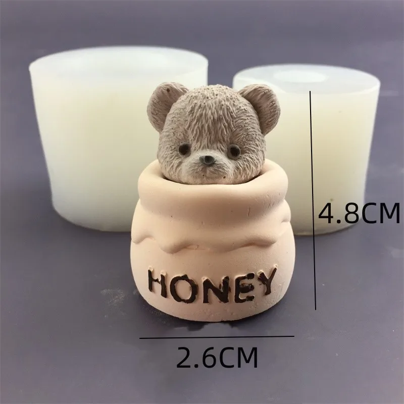 Cute Bear Honey Jar Silicone Candle Mold Chocolate Cake Ice Cube Mold Aromatherapy Plaster Drop Glue Mold Candle Making Supplies