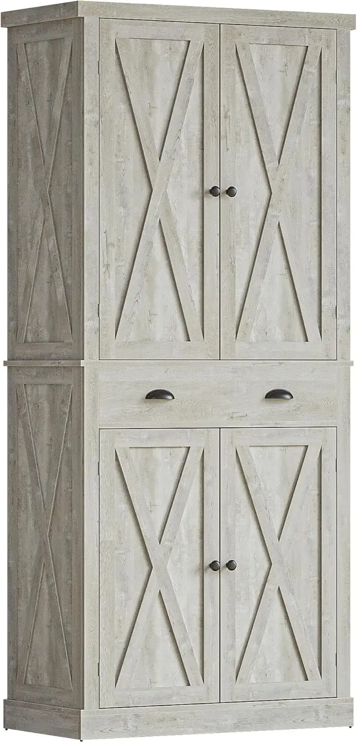 Ironck-Armoire de rangement pour garde-manger de cuisine avec portes de grange, planche Chi autoportante, 4 étagères réglables, 72 po, recommandé