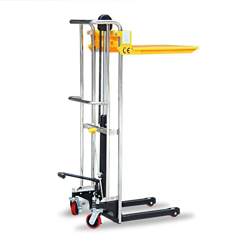 PS0485 Manual Hydraulic Stacker Lift Auxiliary Cart Hand Push Forklift Light Luggage Truck Multifunction Platform Moving Tools