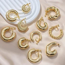 Vintage Oversize Chunky Round Circle Clip Earring for Women C Shape Tube Thick Without Pierced Hoop Earclips Jewelry Trendy 2023