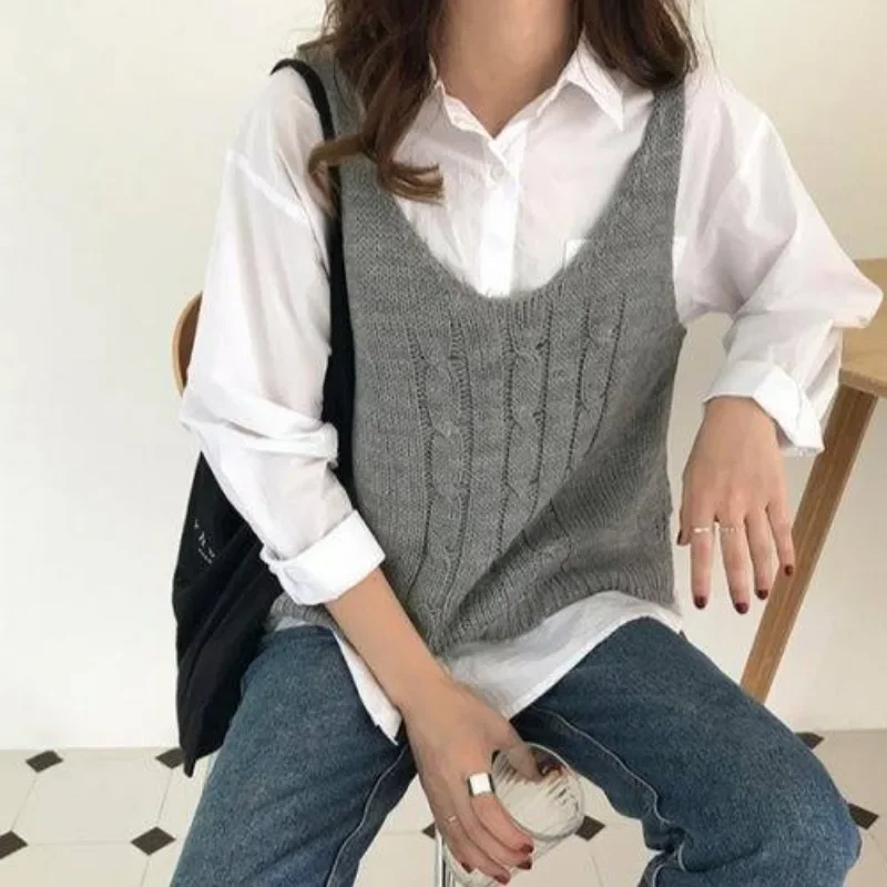 

Свитер-жилеты женские ретро уютные модные трикотажные изделия с боковым разрезом осень-зима повседневные Mujer без рукавов с v-образным вырезом в корейском стиле однотонные базовые