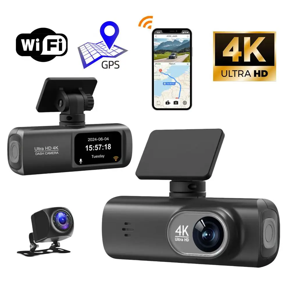 Dash Cam 4K UHD For Car Camera Front Rear Dual Lens With GPS+WiFi 24h Parking Mode Night Vision Car DVR Video Registrator F7V0