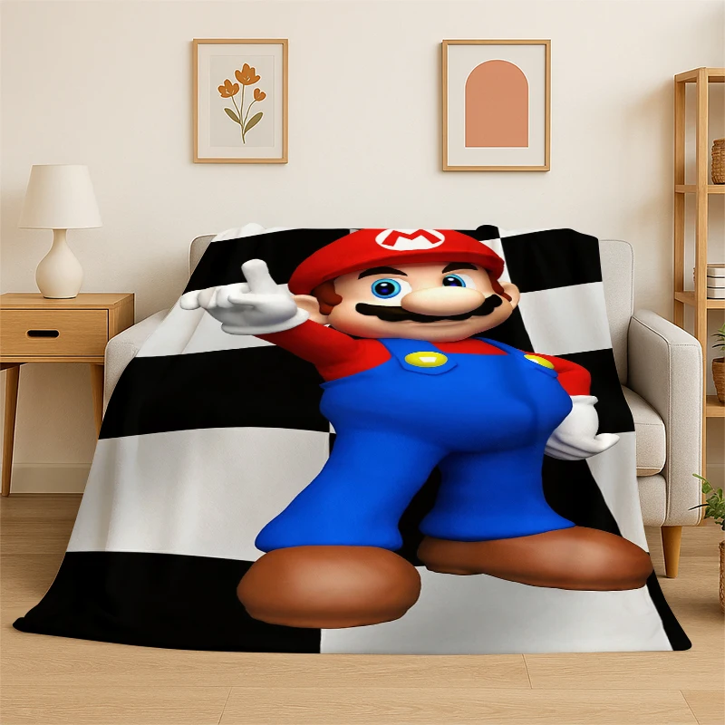 HD Cute Cartoon M-Mario Game Flannel Throw Blanket,Warm Cozy Blanket for Bed,Sofa,Couch,Bedroom,Living Room,Office,Camping Gift