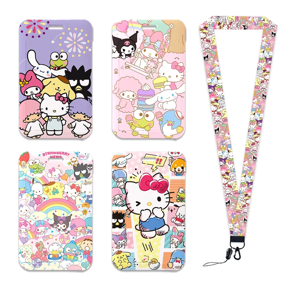 سانريو فريندز الرقبة حزام البوليستر القرطاسية حامل بطاقة الهوية الحبل المفاتيح معرف شارة حامل الفتيات حامل الاعتماد #2