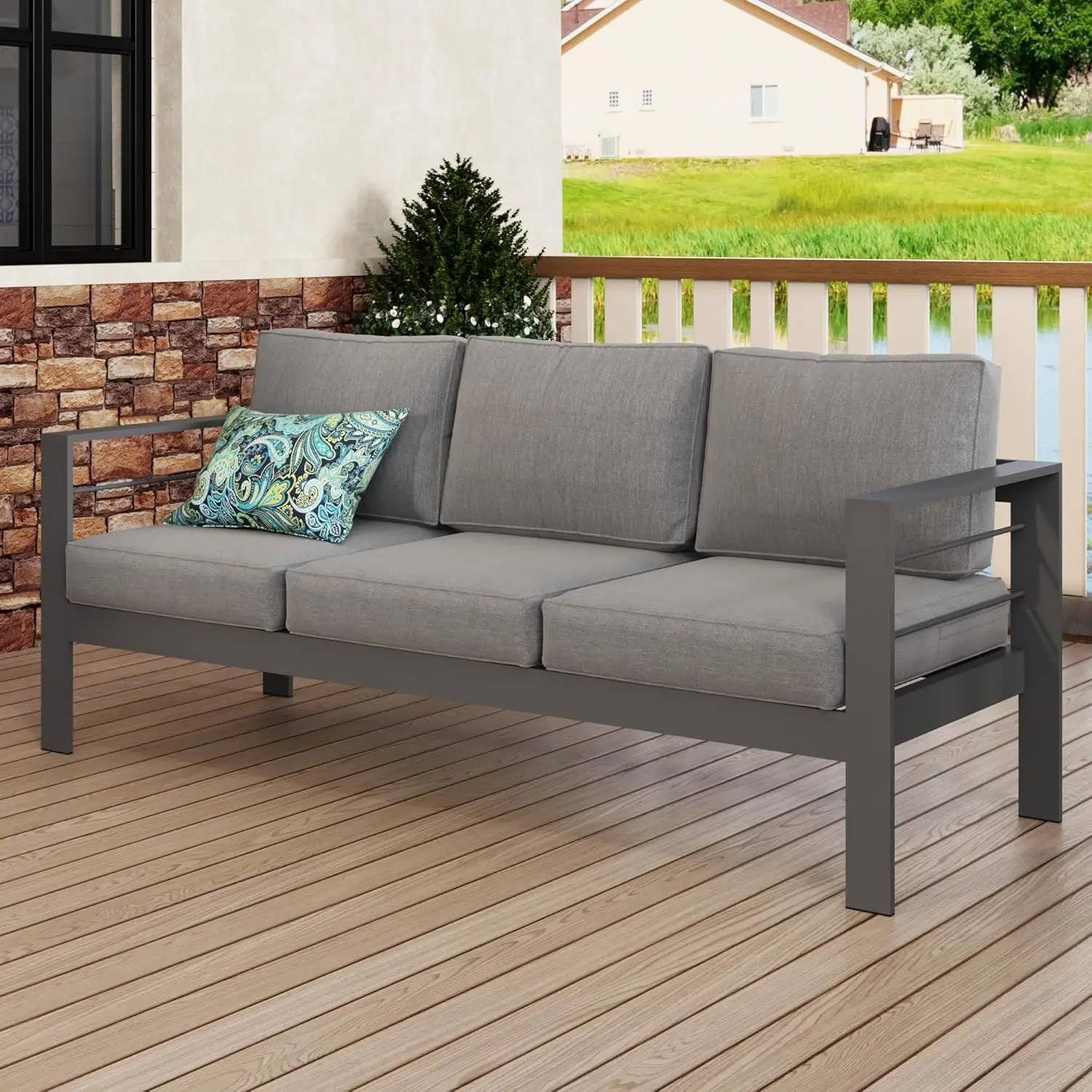 Outdoor Couch Aluminum Patio Furniture Sofa, 3-Seat All-Weather Metal Outdoor Patio Furniture with Cushions for garden