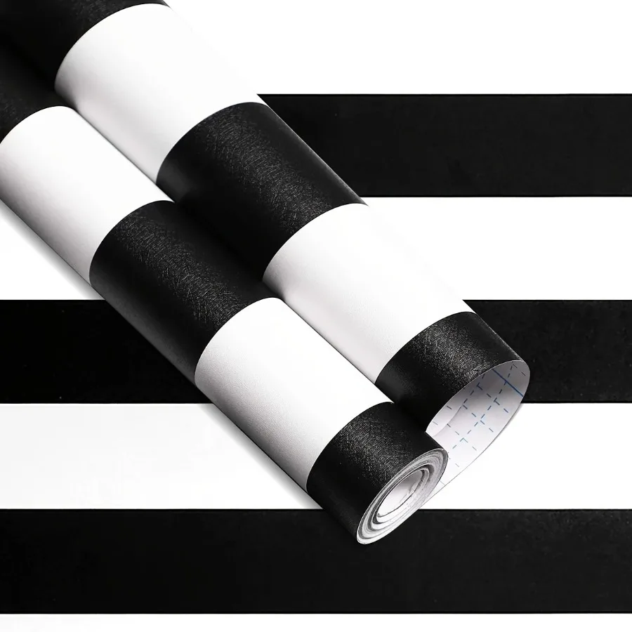 45cm Vinyl Black and White Stripes Decor Contact Paper for Home Room Renovation Self Adhesive Waterproof Removable Wallpaper
