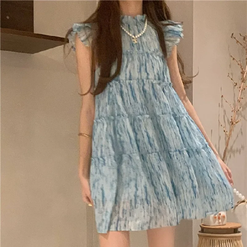 

New Tie Dyed Dress for Women Sexy Casual Loose Sundress Short Dress Summer Korean Slim Y2K Mini Boho Elegant Dress Vintage Robe