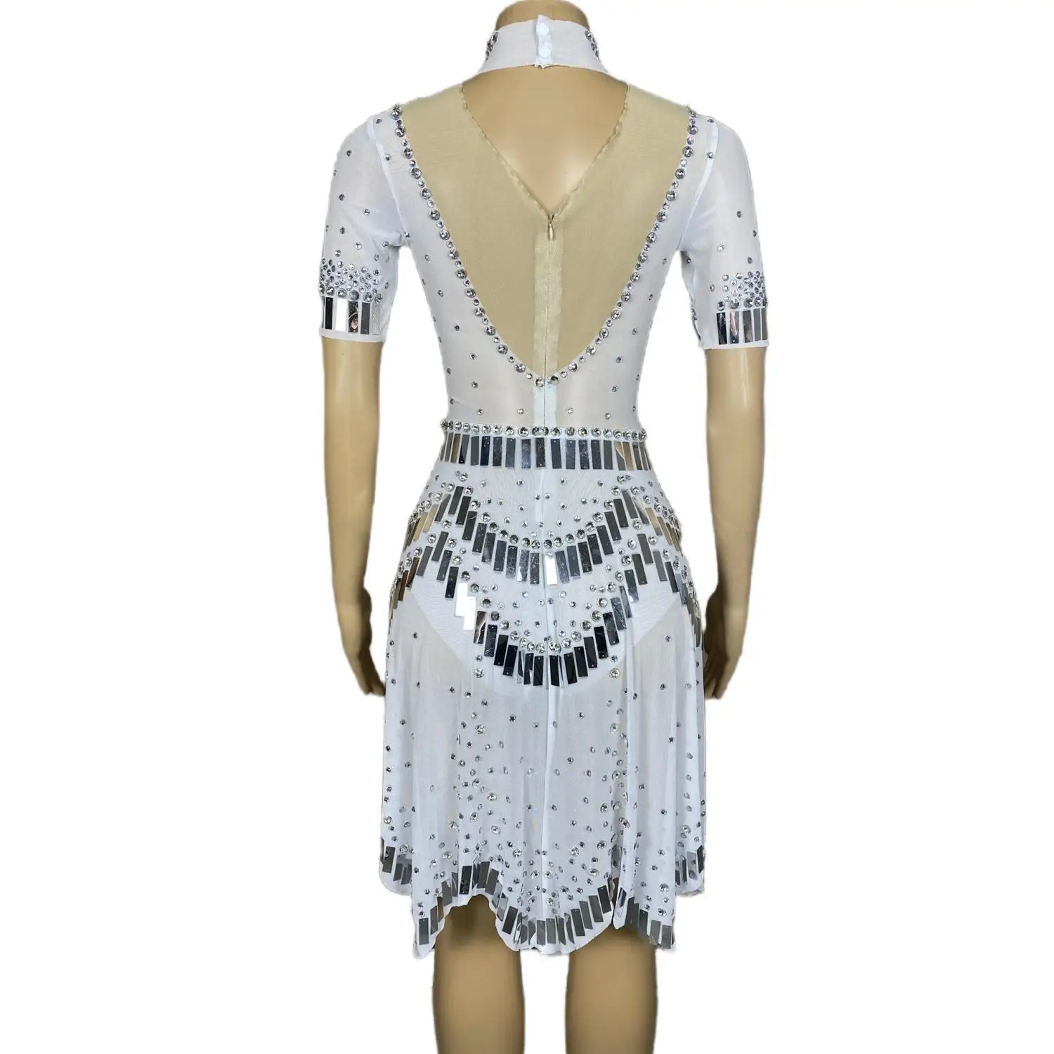 Robes de soirée à paillettes miroir argenté brillant pour femmes, robes de Rhcourtes, costume de performance sur scène, mini robe de club sexy, spectacle de séparés euse