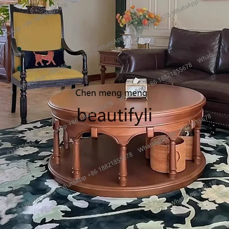 

M178 American French retro solid wood coffee table ash wood round tea table living room coffee table