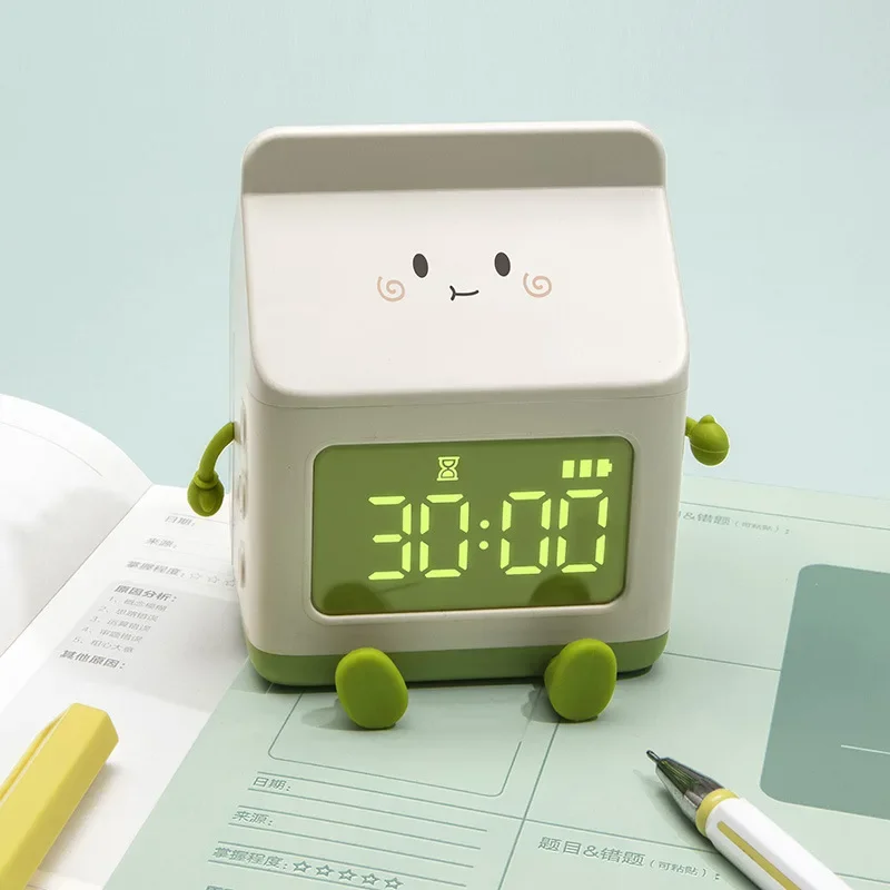 New Milk Carton for Students Alarm Clock Ultra-loud Children's Cartoon Electronic Clock Timer for Students