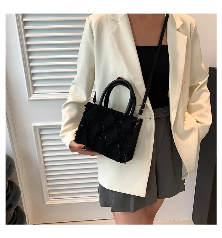 Tote Bag New Trendy Denim Tassel Women's Fashion Handheld Handbag Square Bag Shoulder Crossbody Bag Lady Purse Bag