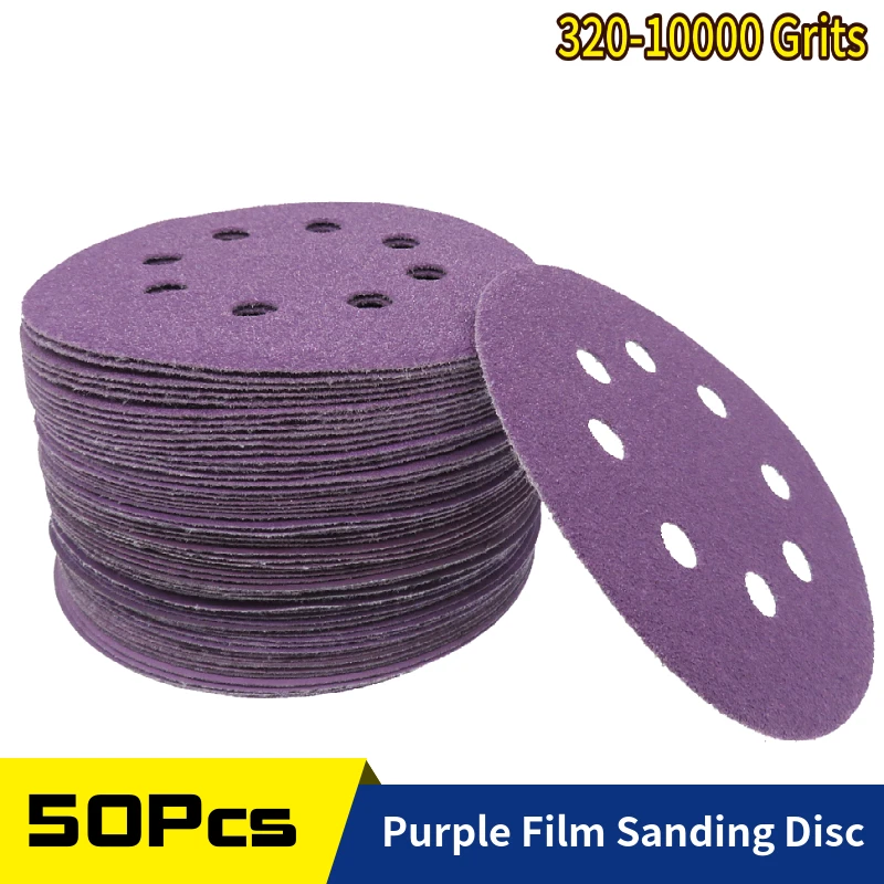 50 PCS 5 Inch 8 Hole Sanding Discs 125mm Hook and Loop Wet Dry Sandpaper 320-10000 Grit for Orbital Sander Car Wood Polishing