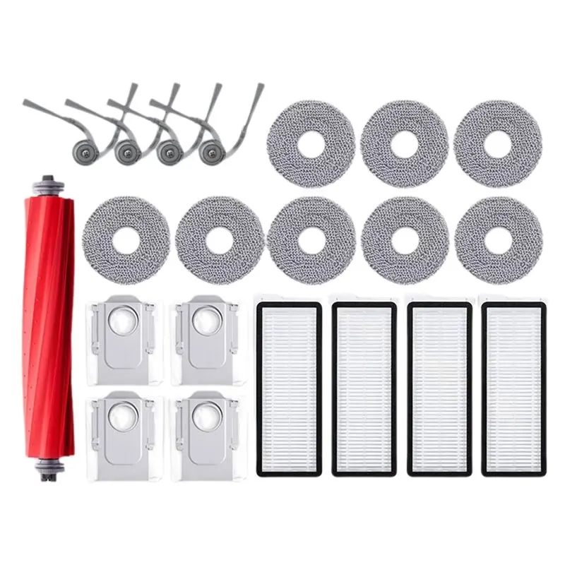 

ABUD - Запасные части для Roborock QR 798 / QR 598: основная и боковые щетки, салфетки для швабры, HEPA-фильтры, мешки для пыли.