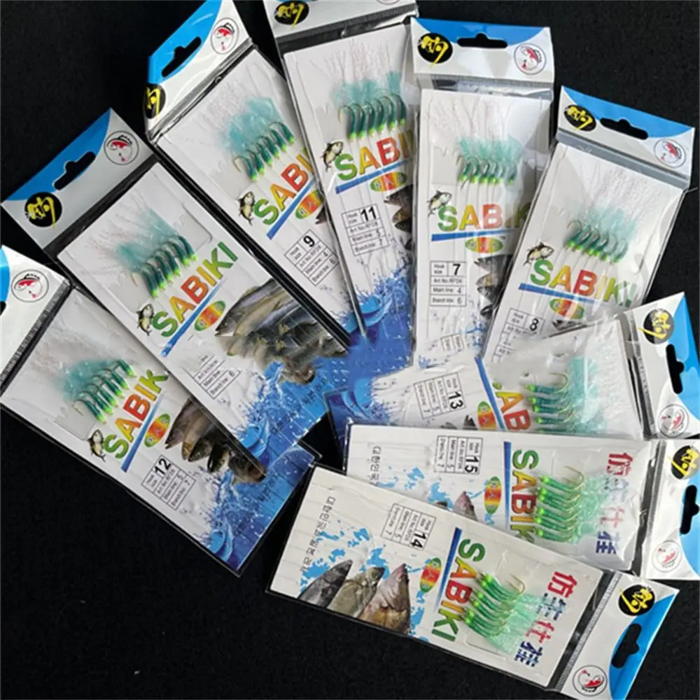 

Green Rubber Sabiki Rigs Golden Hooks Carbon Steels Fishing String Hooks Sea Bait Feather Lures Sabiki Lure Pesca Tackle