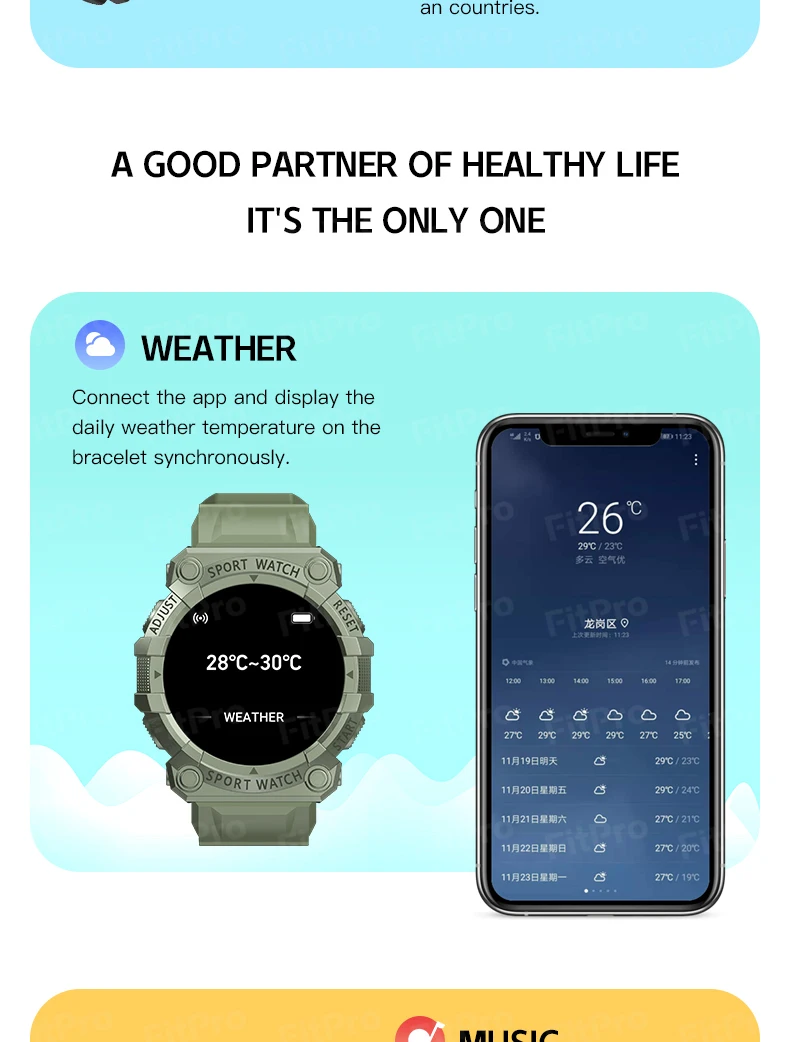 2023 FD68S Smart Watch Round Color Screen Heart Rate Bluetooth Connection Pedometer Music Weather Outdoor Smart Sports Bracelet