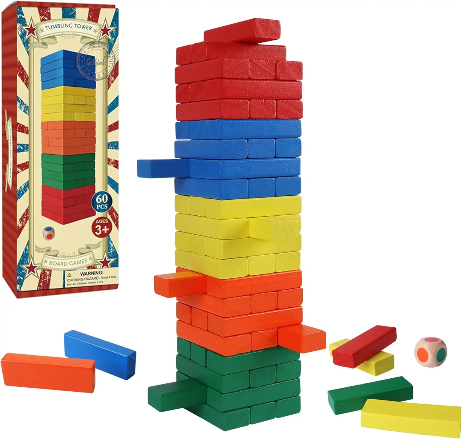 

Игра Tumble Tower для детей и взрослых, 60 шт., деревянные штабелируемые настольные игры, строительные блоки для детей и семейные игры, ночные игры, цветные