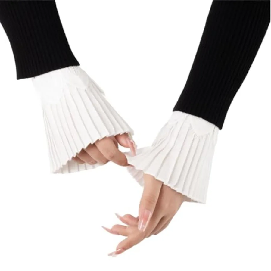 

Pleated Cuff Stretch Bracelet Costume Layered False Sleeves Detachable Ruffled Wrist Cuffs for Women Girl