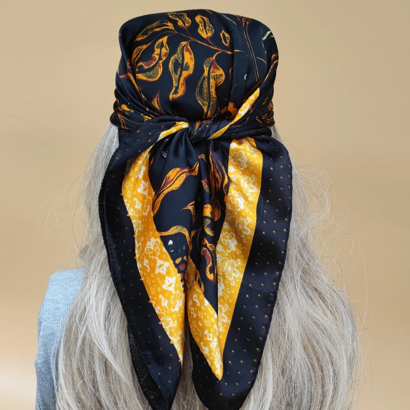 Popular The Four Seasons Scarves Design 70X70CM Silk Hijab Women Sunscreen Beach Kerchief Luxury New Style Square Headscarf