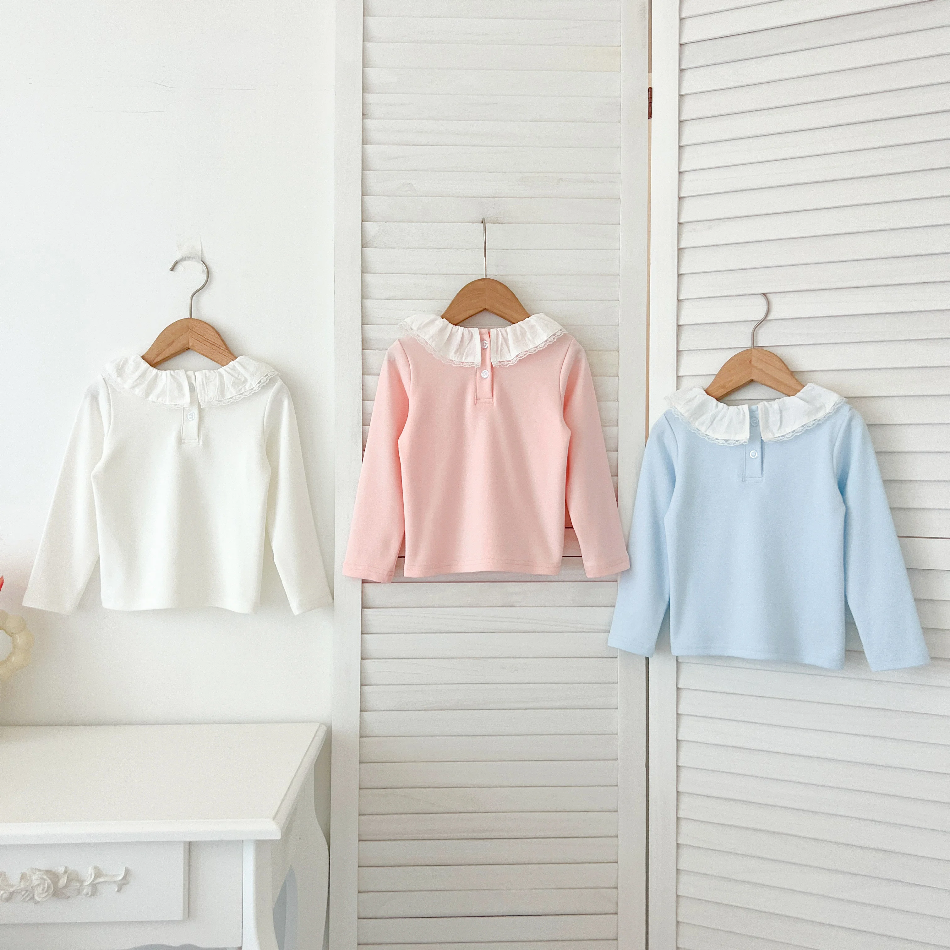 1-6Yrs Baby Kleidung Frühling Infant Mädchen Langarm T-shirts Spitze Lotus Kragen Prinzessin Kinder Bodenbildung Shirt Kleinkind Baumwolle Tops – Detail 2