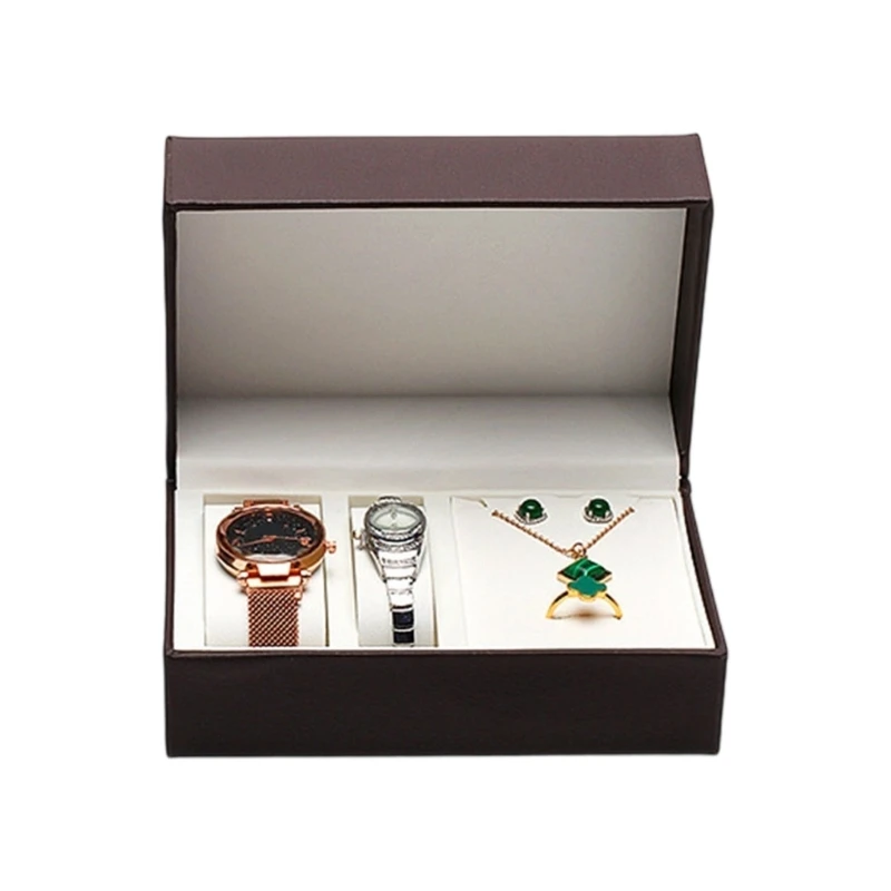 

Multi Functional PU Leather Jewelry Box Flip Closure Compact Organizers For Earrings Bracelets Watches Home Use