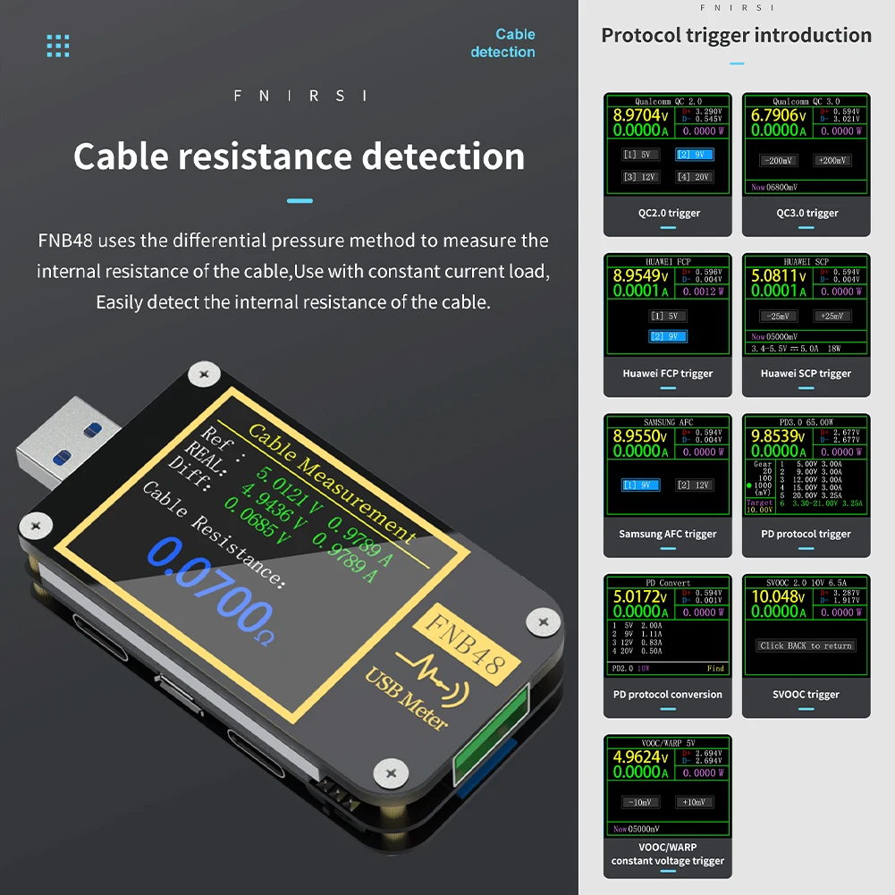 FNB48S Trigger Voltmeter Ammeter Type-C Current Quick Recharging Protocol Multimeter QC4 PD3.0 2.0 PPS Capacity Portable Tester