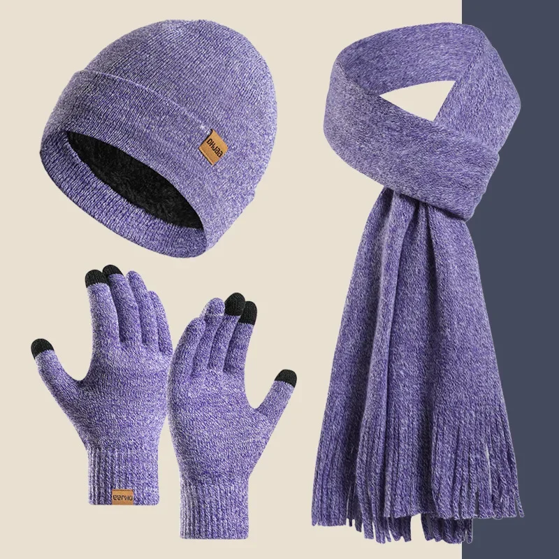 3Pcs Winter Thick Knitted Hat Scarf and Gloves Set Solid Color Knitted Hat, Glove, Scarf Set for Men Women Outdoor Accessories