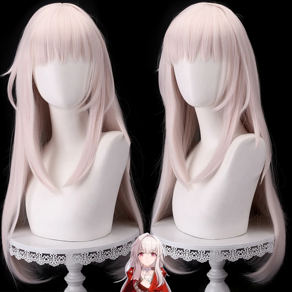 

Synthetic Cosplay Wig Pink Silver White Long Hair Heat Resistant Anime Costume Party Role Play Natural Looking Scalp