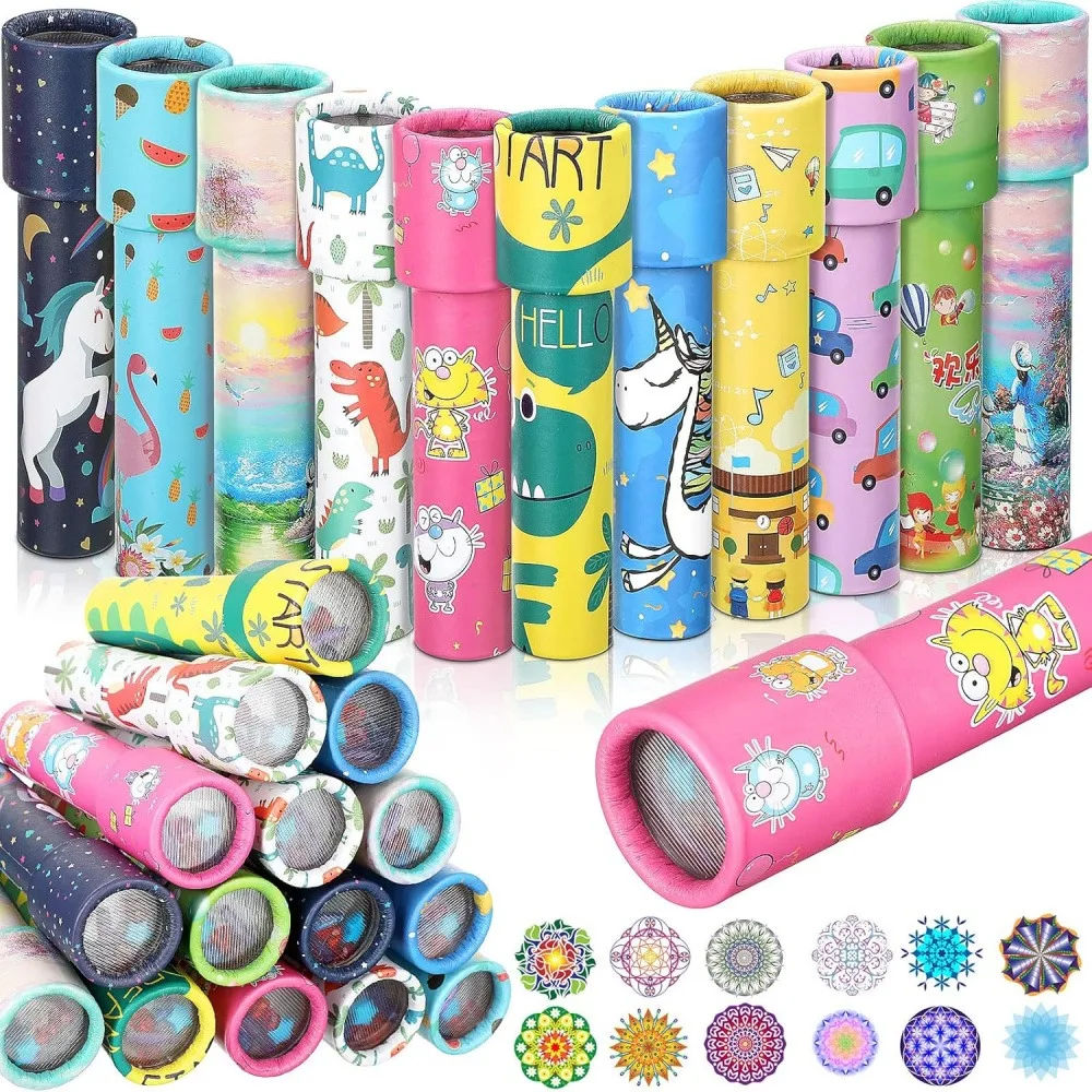 2Pcs Big Size Rotatable Kaleidoscope, Colorful Cartoon Printed Handheld Kaleidoscope, Educational Imagination Development Toy for Kids Birthday Gift