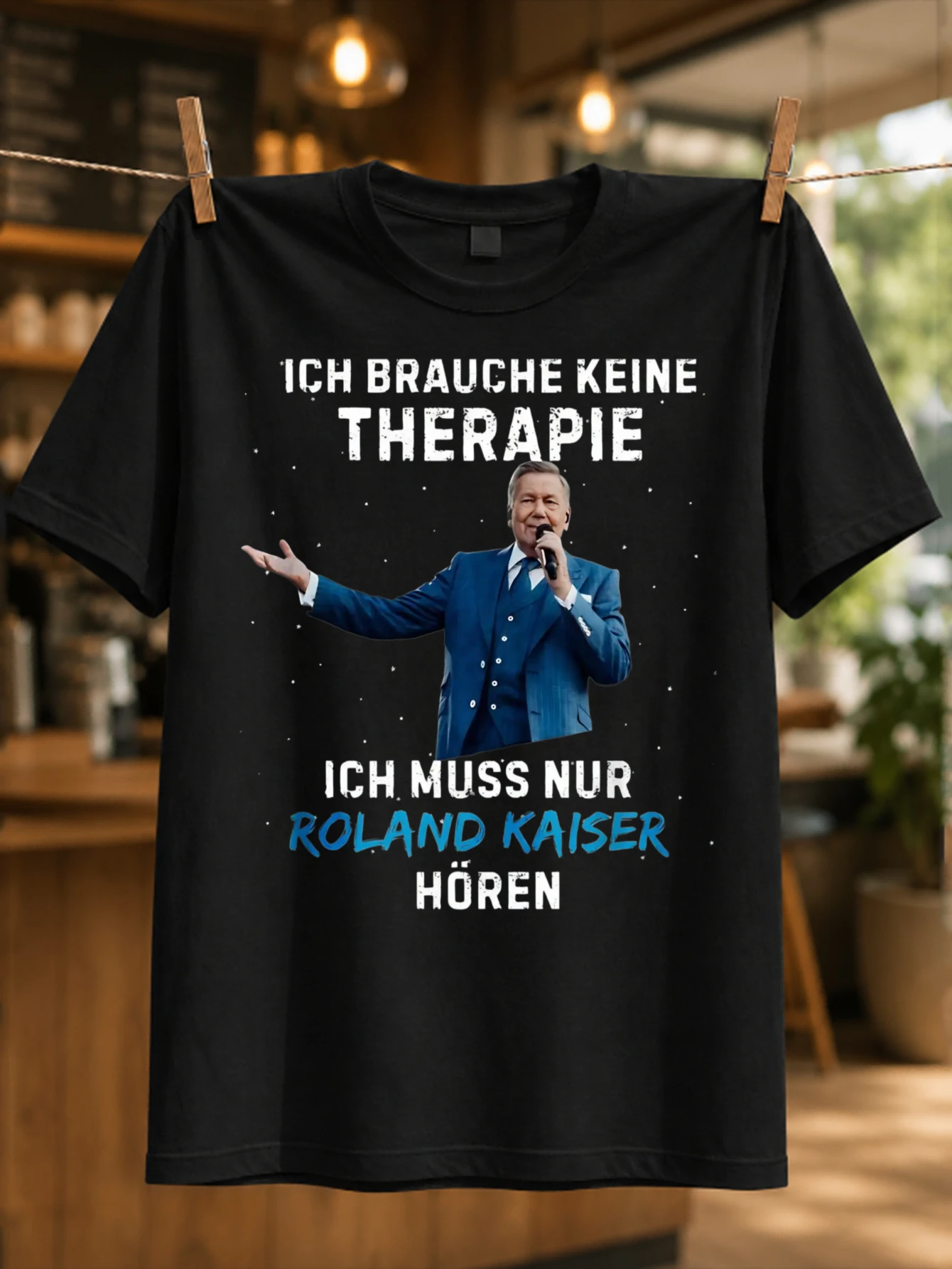 Ich Brauche Keine Therapie German slogan with blue suited male vocalist and starry accents humorous  Unisex All T-Shirt