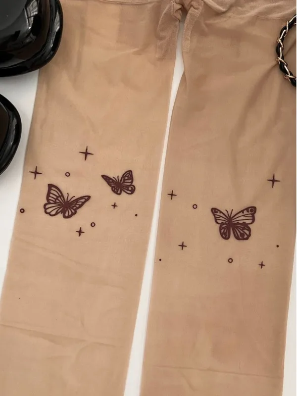 مثير فراشة جديدة مطبوعة جوارب طويلة طبعة رقيقة 2024 جديد الغريبة تخزين شخصية الساق الجمال مثير فراشة تخزين 6HB1