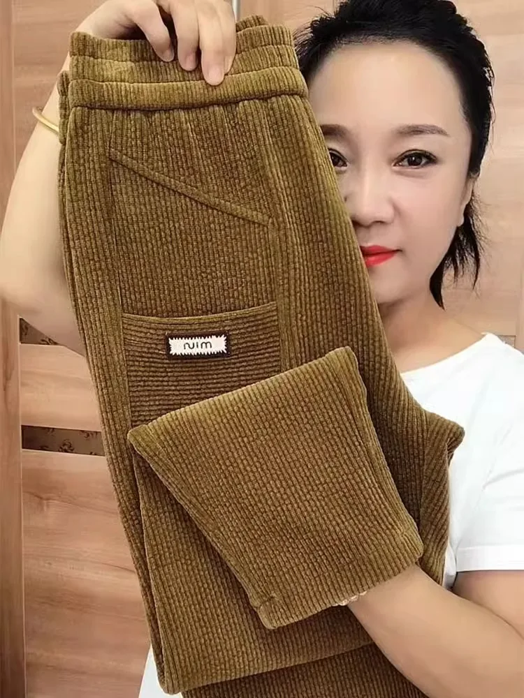 カジュアル原宿スレコーデュロイパンツ女性の Thiened Fce スノーベルベットキャロットパンツハイウエストロングパンツ韓国スレ