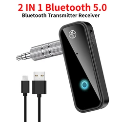 Bluetooth 5.0 Transmitter Receiver 2 in1 Wireless Adapter 3.5mm Audio Stereo AUX Adapter For Car Audio Music Handsfree Headset