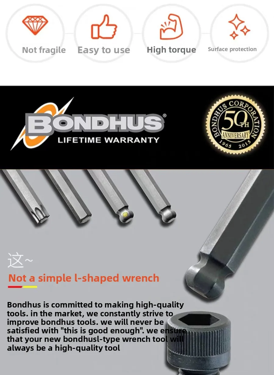 BONDHUS USA T-Griff Metrischer Sechskantschlüsselsatz 3/32 1/8 9/64 5/32 3/16 Präzisionswerkzeuge für Heim- und Autoreparaturen – Detail 14