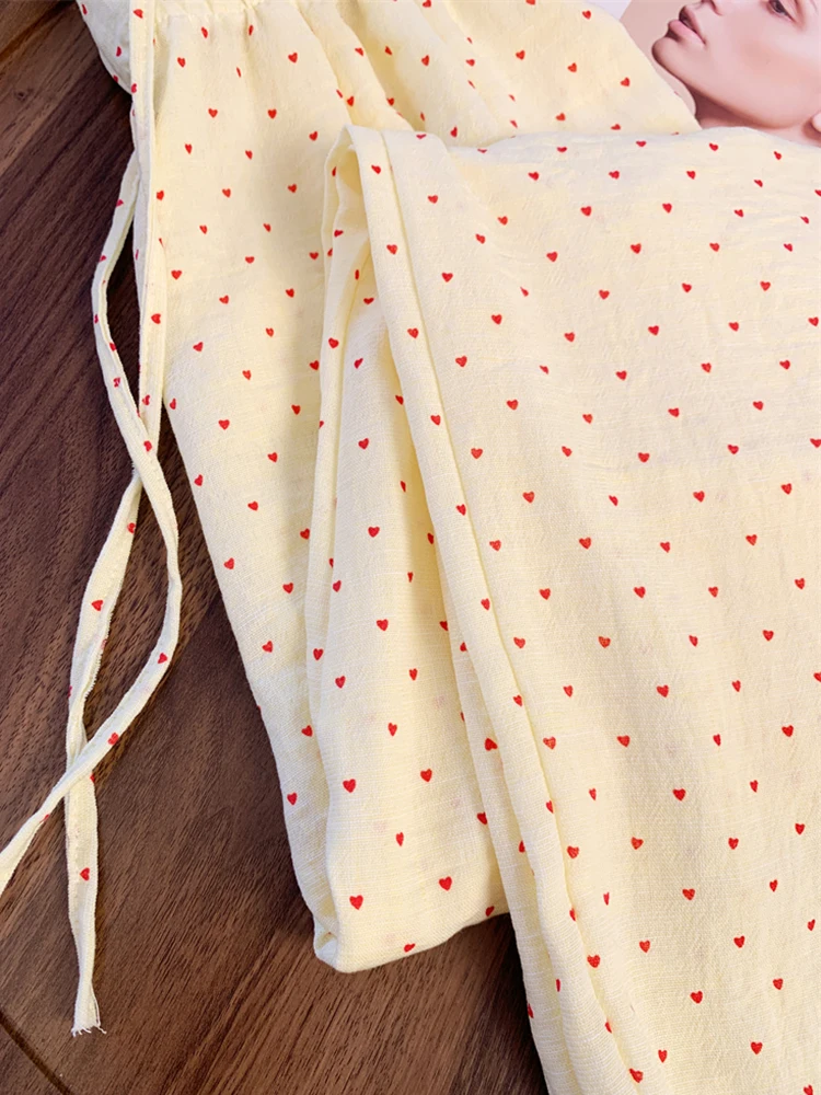 Zoki-pantalones de pierna ancha con estampado de dulce amor para mujer, pantalón informal, holgado, de cintura alta, moda coreana, con cordones, elegantes, novedad