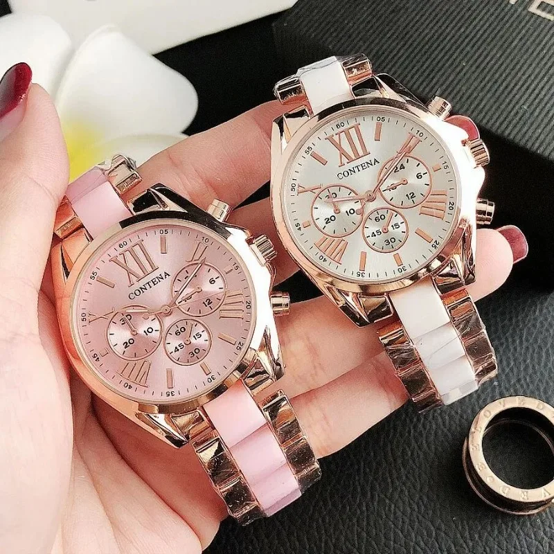 

2025Card Rubber Strap Fashion Trend Women's Watch Roman Colorful Stripe Nail Scale Style Women's Korean Quartz Women's Watch