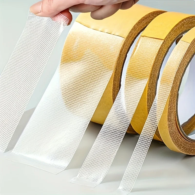 4 Rolls Heavy‑Duty Double‑Sided Tape, High‑Tack Mesh Fabric Reinforced, Total Length 40M. For Carpet, Rug, Wallpaper & Balloon