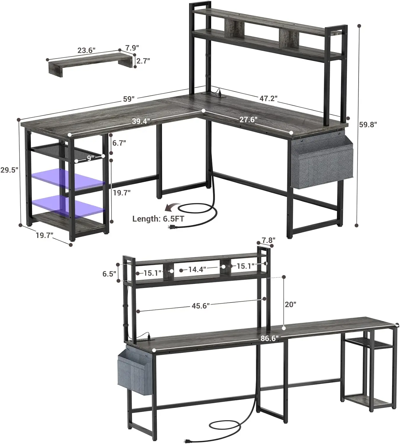 

Aheaplus L Shaped Desk with Power Outlet & LED Strip, Reversible L-Shaped Corner Computer Desks Gaming Desk