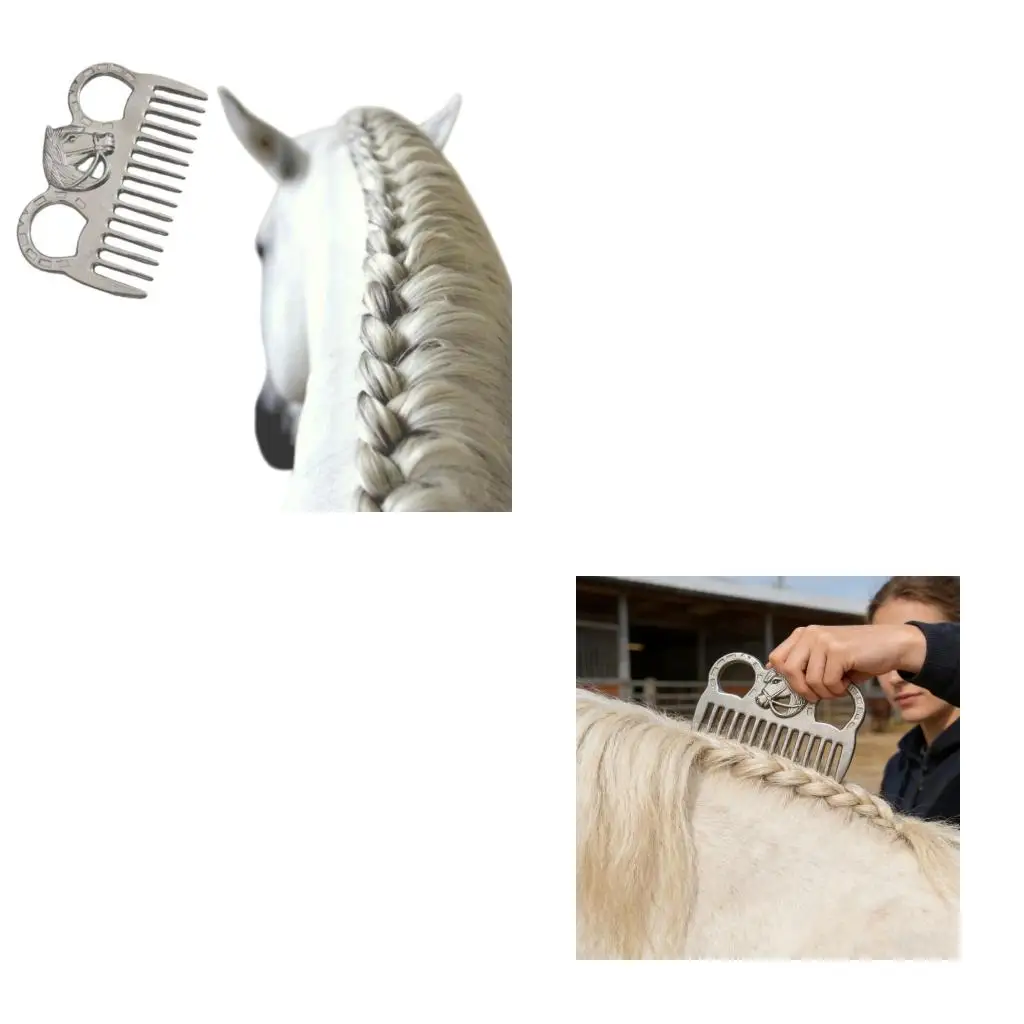 Q39E Horse Hair Brushing Comb Set for Stable Tasks, 2 Piece Metal Horse Hair Pair for Handlers, Stable Staff, & Show Day