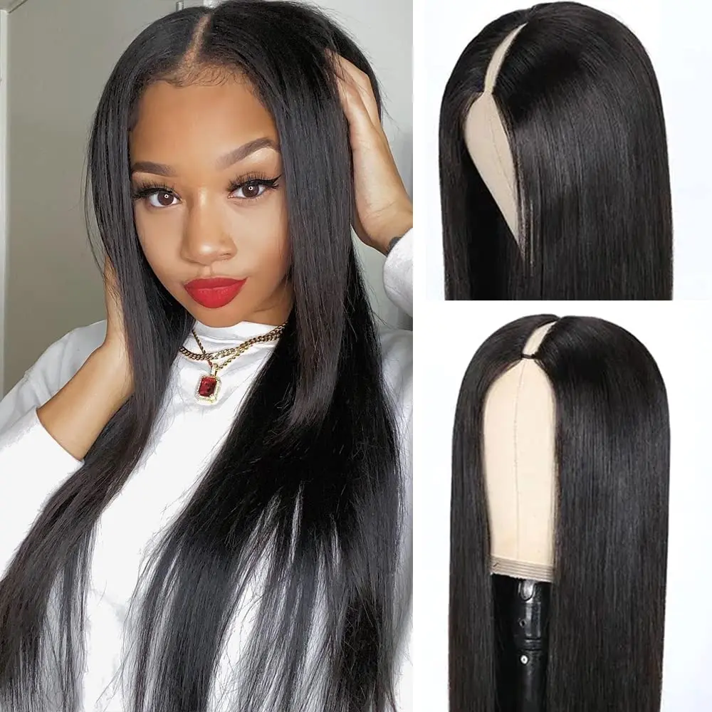 V Part Wigs Upgrade V Part Wigs Glueless Wigs Human Hair Straight Human Hair Wigs Human Hair Glueless Full Head Clip In Half Wig