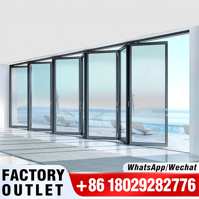 Oscaracso Latest USA Style Nfrc Soundproof System Movable Bi Folding Glass Door Prefabricated Aluminum Windows And Doors