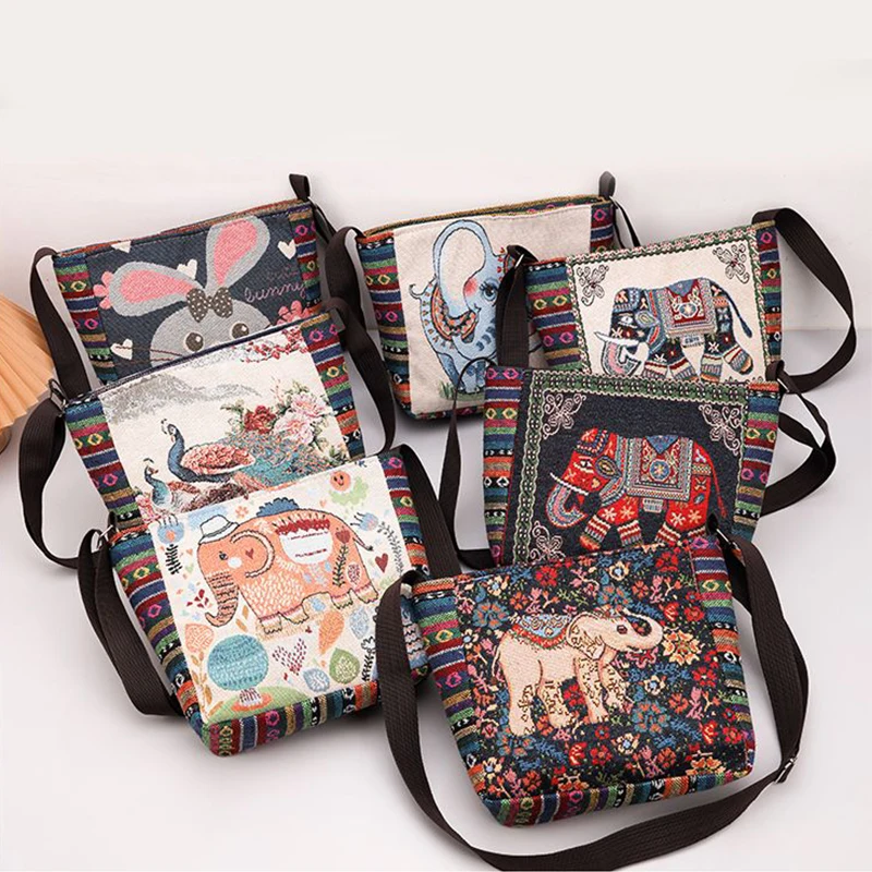 Ethnic Style Handbag Vintage Elephant Embroidery Large Capacity Cloth Bag Animal Shoulder Bag Fashion Personality Tote Bag