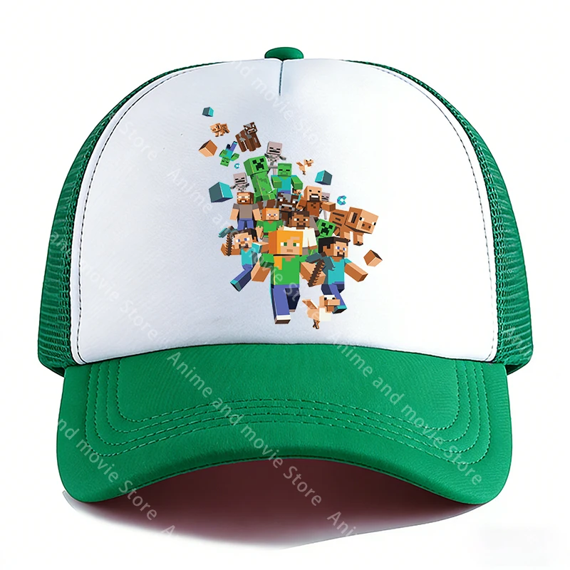 Мультяшные бейсболки для взрослых, мальчиков и девочек, в стиле Minecraft, для активного отдыха, дышащие сетчатые кепки, милые аниме-кепки от солнца, подарки на день рождения