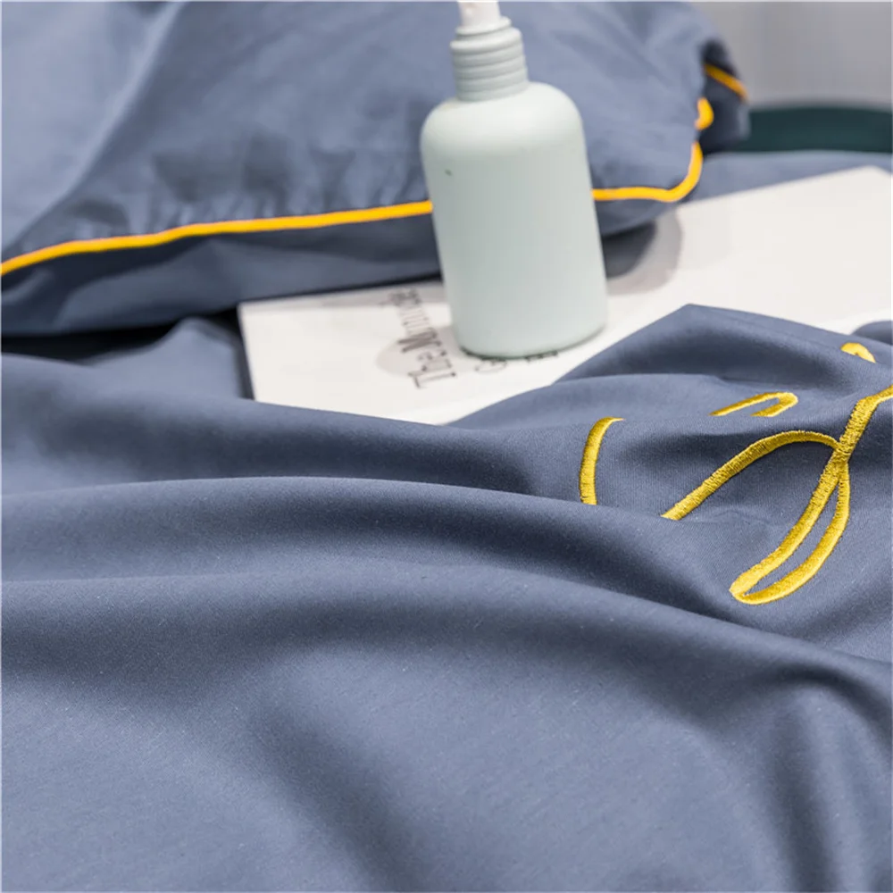Svetanya Solid Cotton Embroidery Bed Linens Hotel Home Bedding Sets Sheet Pillowcase Duvet Cover Set
