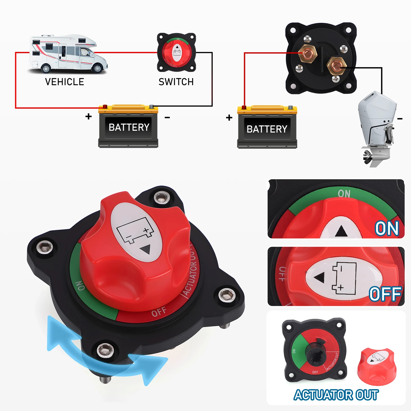 1 PC 300A M10 Battery Mass Switch 12V 24V 48V Car Marine Copper Battery Disconnect Switch Battery Cut On Off Switch For Car Boat 4