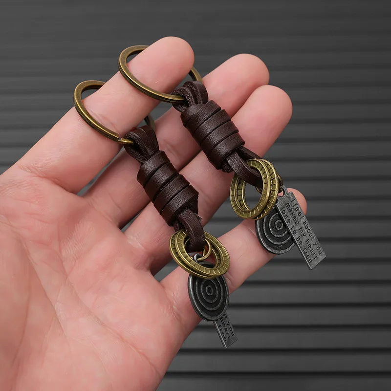 10pcs /lot Vintage Leather Rope Key Chain Handmade Metal Punk Style Currency Key Rings Accessories Car Key DIY Jewelry Gifts